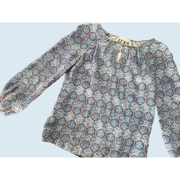 TORY BURCH Blue Medallion Print Silk Blend Pullover Blouse Size 6 - Picture 4 of 7
